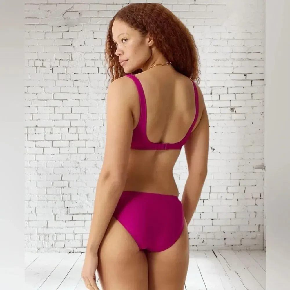 J.Crew Squareneck Bikini Top Radiant Fuchsia SZ 2X NWT Pink Mix & Match Summer